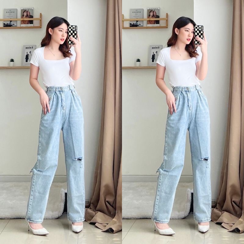 Celana Jeans Panjang Wanita Import Loose Jeans Celana Jeans High Waist 3506