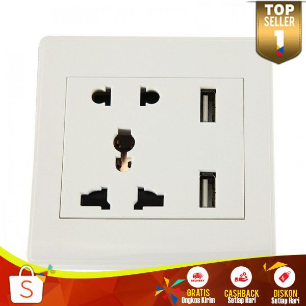 Stop Kontak Dinding SK 02 Colokan Listrik Universal Murah Terminal Listrik 2 USB Port Jack Listrik