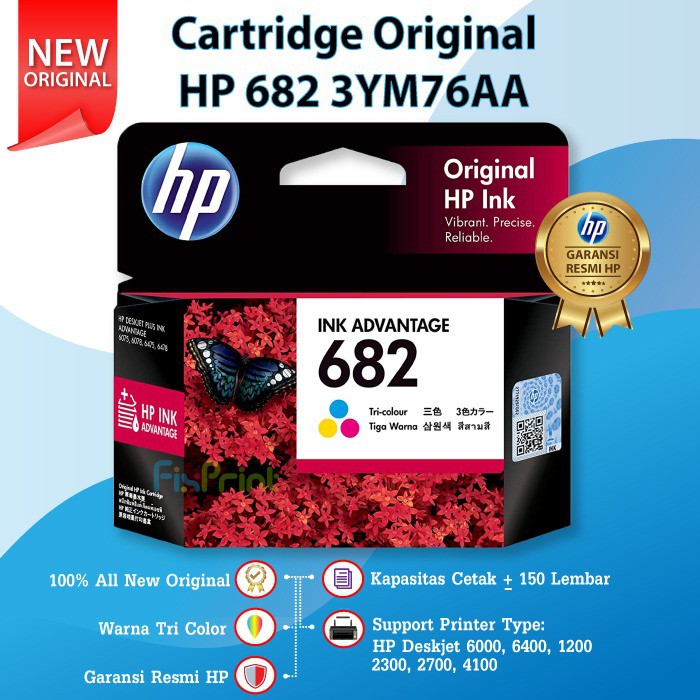Paket Set Cartridge HP 682 Black 3YM77AA Color 3YM76AA Original Katrid Printer 2335 2336 2337