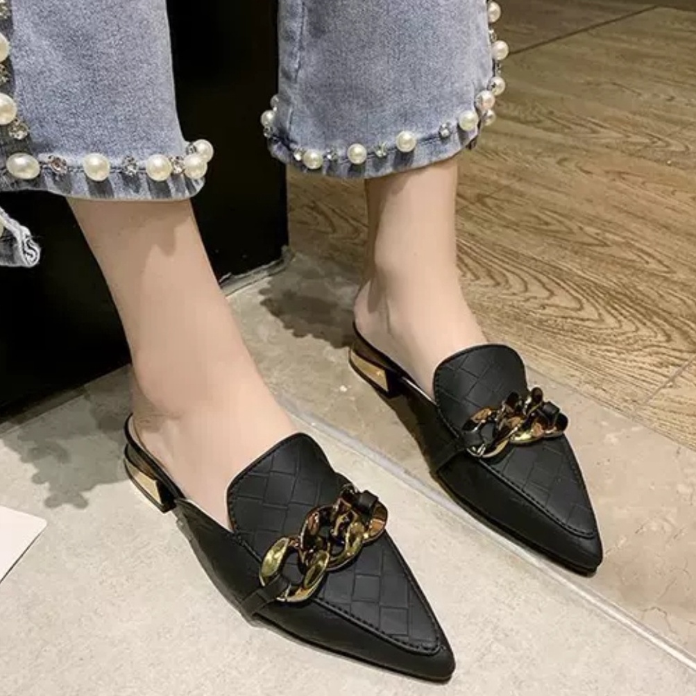 RYX - Valise Chains Sepatu Slip-On Mules Wanita Fashion Casual - Ori Import