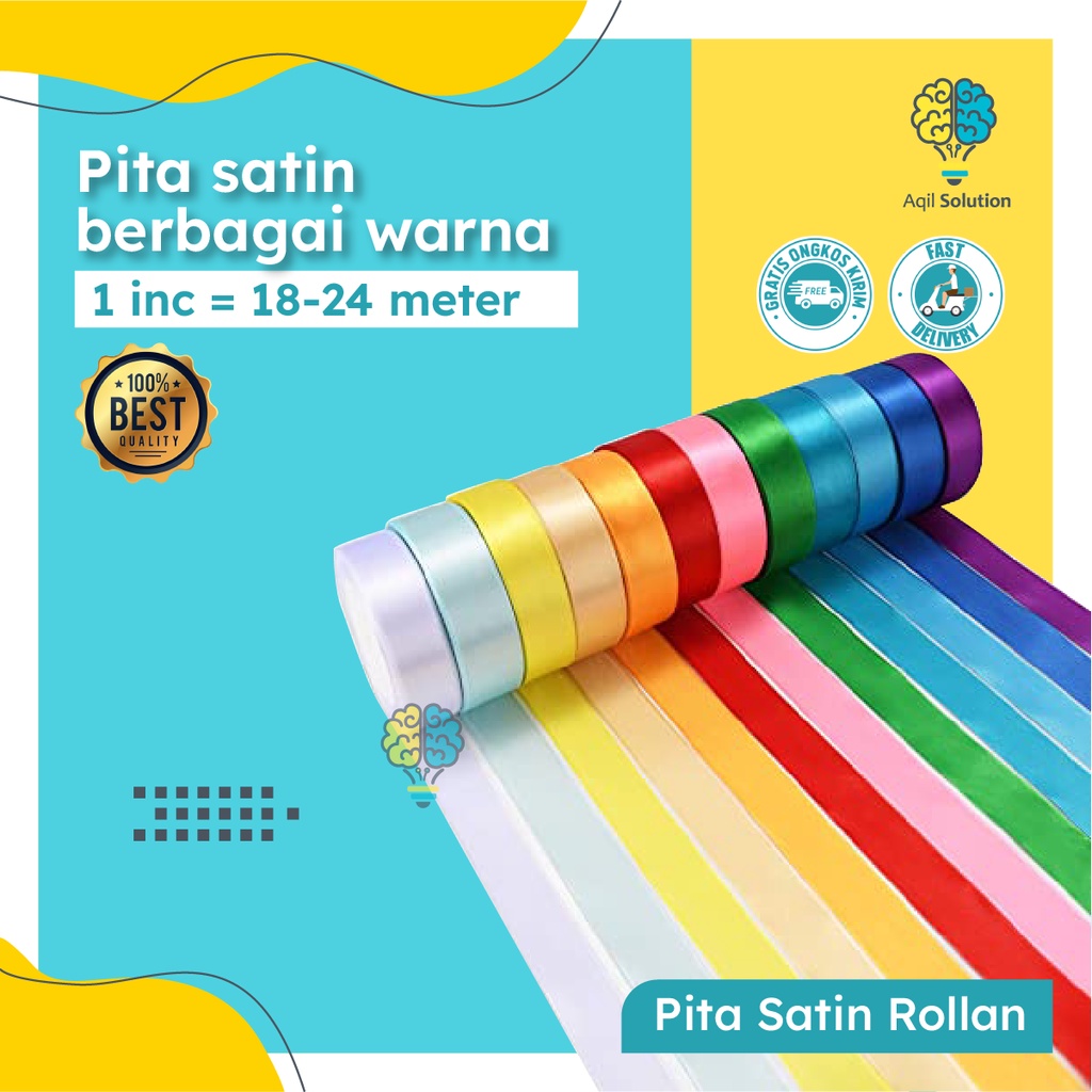 Pita Satin rollan MURAH 1 inch, Pita 2inch, Pita 1/2 inch = 1 roll isi 18-24 meter