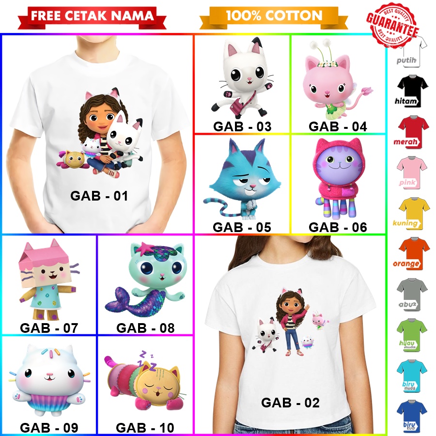 [FREE NAMA] Baju Kaos COUPLE  ANAK DAN DEWASA GABBY DOLLHOUSE BANYAK MOTIF