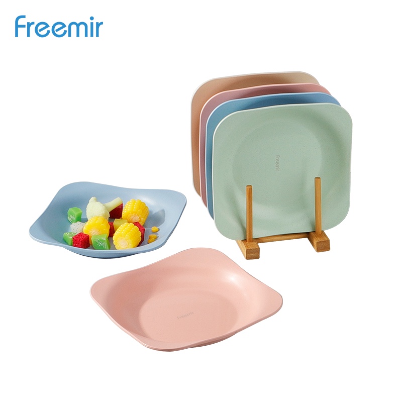 Freemir Set 4 Pcs Piring Bunga 20cm Piring Makan Wheat Straw Set 4 Pcs Warna-warni Jerami Gandum Mix Piring Besar-5