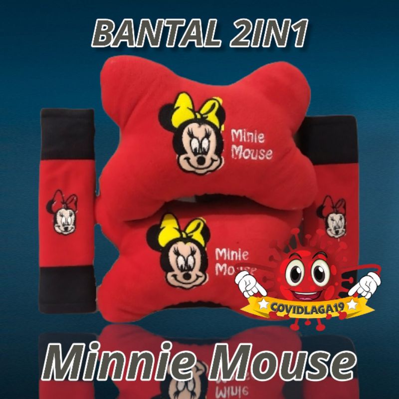 Headrest Car Set 2in1 Karakter Minnie Mouse Bantal Mobil Set Karakter Minnie Mouse Set Bantal Mobil Karakter Minnie Mouse 2in1