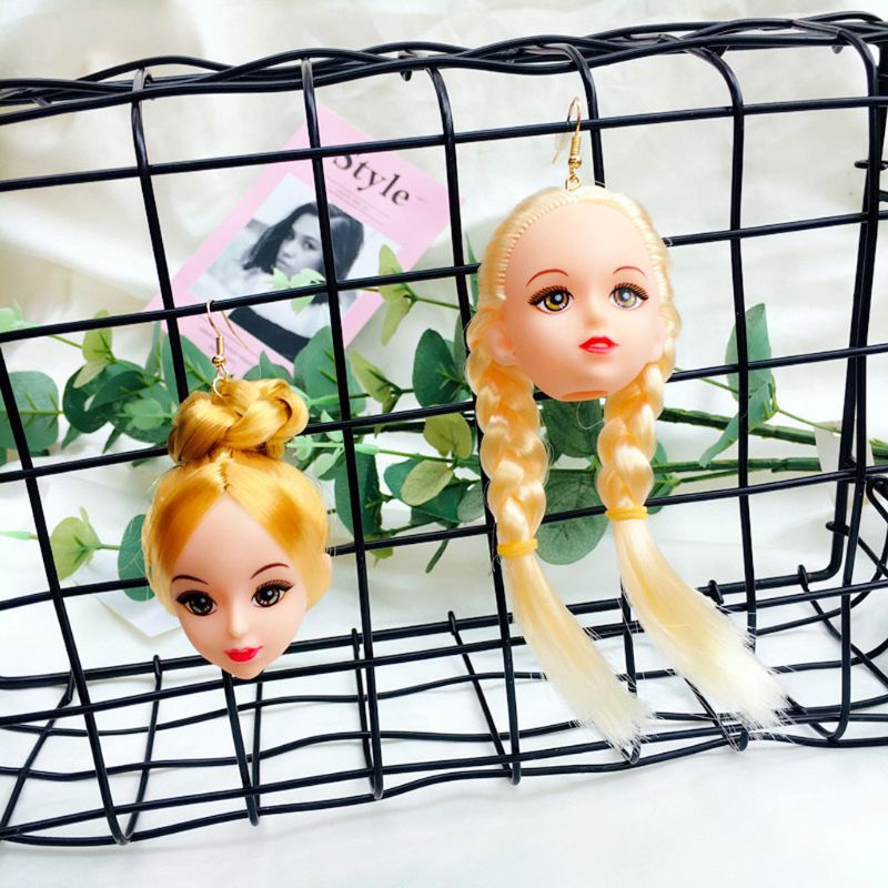 SIY  Creative Yellow Hair Doll Head Toy Drop Earrings Fashion Jewelry for Women Girls