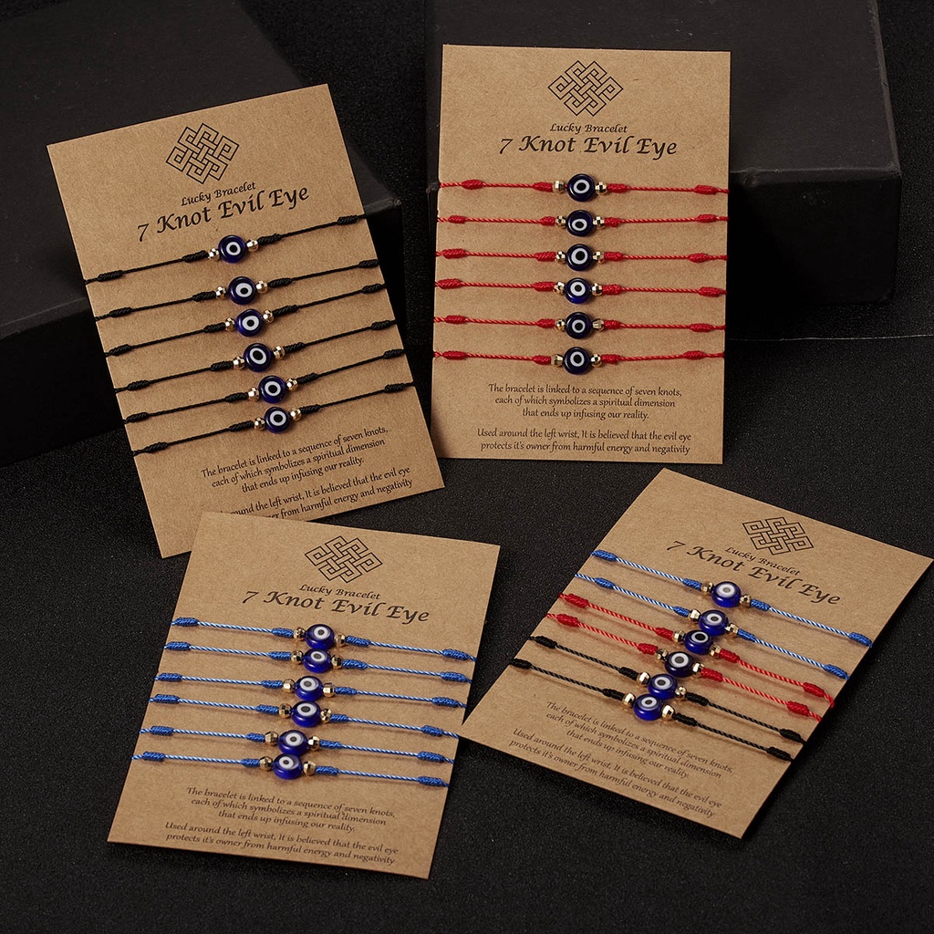 6pcs Gelang Tangan Tali Adjustable Desain Mata Iblis 6 Simpul Warna Biru Untuk Pria / Wanita