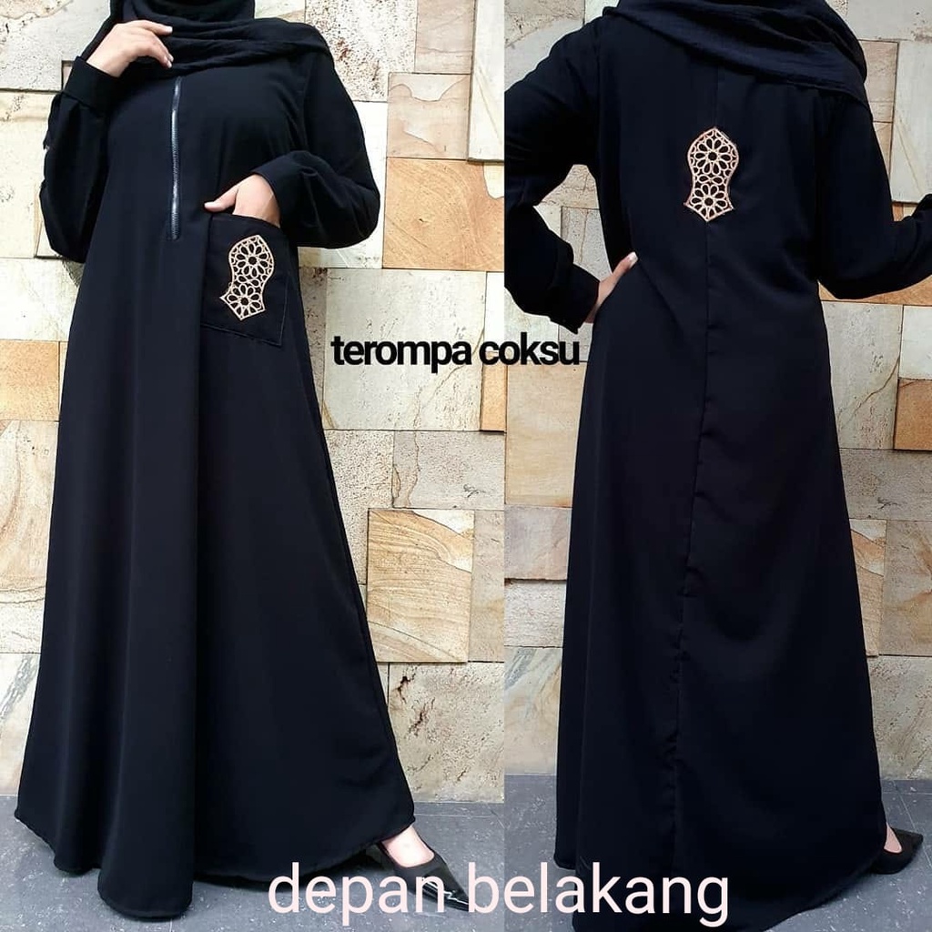 murah gamis turkey-jubah turkey- busana muslim - abaya remaja terbaru-abaya arab kekinian-abaya turki terbaru-motif zy terompa abu2 depan belakang (BR249)