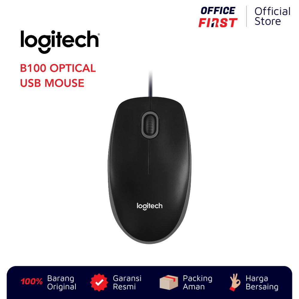 Logitech B100 Optical USB Mouse / Wired Corded Kabel Garansi Resmi