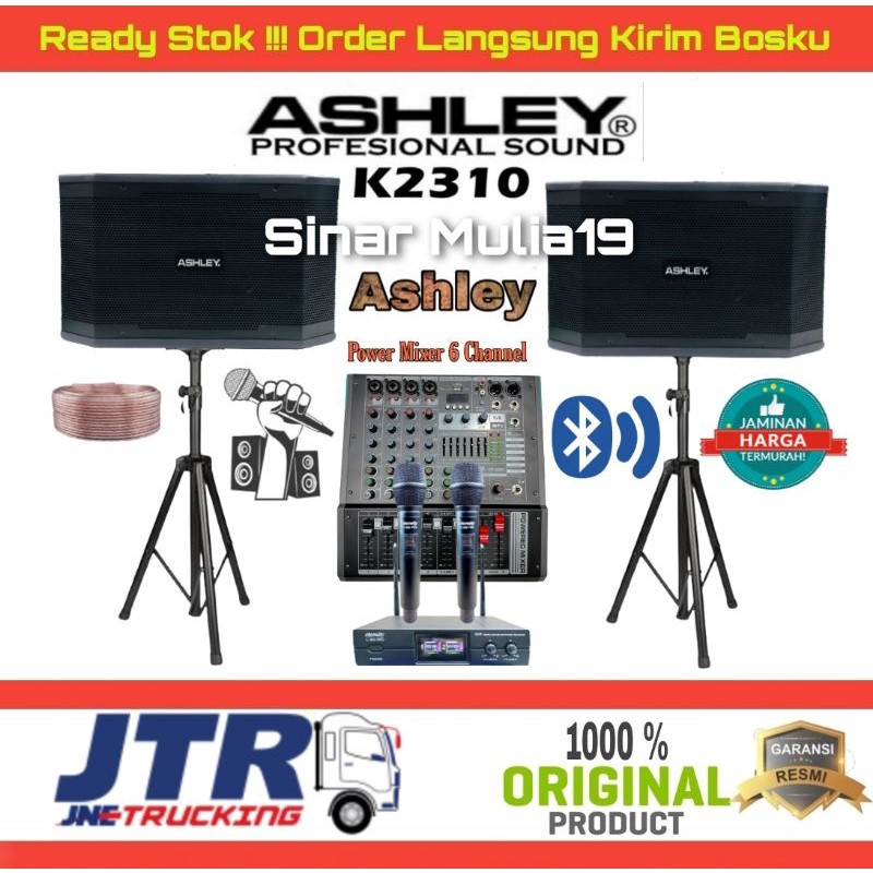 Paket Sound System Karaoke Speaker Ashley K2310 Power Mixer Ashley CR6000 Mic Wireless Eternity E 88