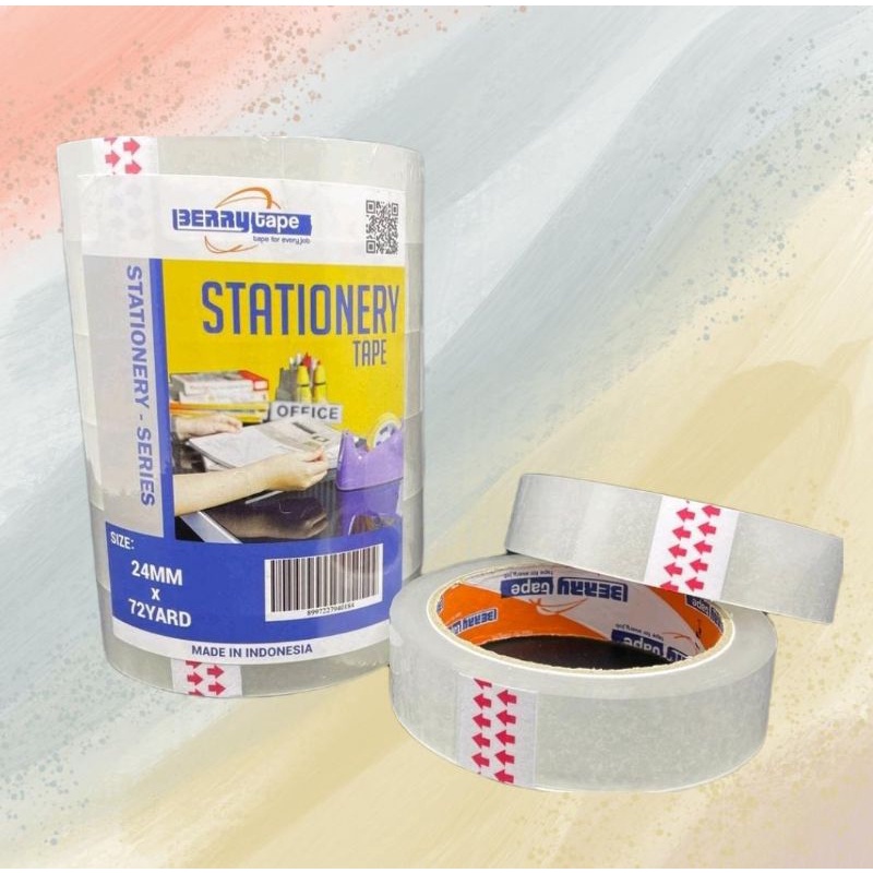 

Lakban Isolasi Selotip Berry Tape Bening Ukuran 24 mm × 72 yard Murah