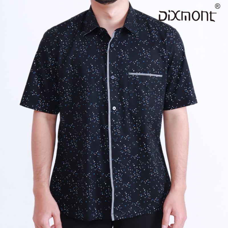 Dixmont Kemeja Pria Basic Formal Motif Lengan Pendek Hem MS01621