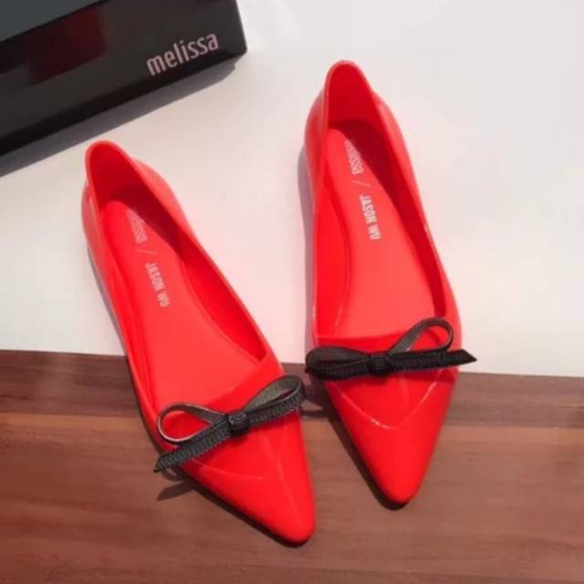 Sepatu sandal flat wanita dewasa melissa import jason wu red
