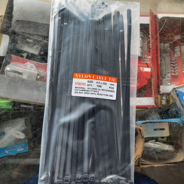 

READY Kabel tis / Kabel ties / Cabel tie 4,8mm x 25cm (Nylon66) isi 100 - Hitam MURAH