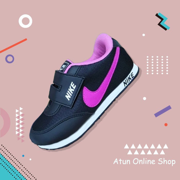 SEPATU ANAK PEREMPUAN NIKE MOTIF HITAM PINK MODEL PEREKAT - SEPATU ANAK_NIKE CEWEK