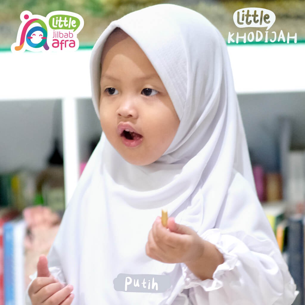 Jilbab Instan Anak Little Khodijah Putih - Little Jilbab Afra - Bahan Kaos, Adem &amp; Lembut