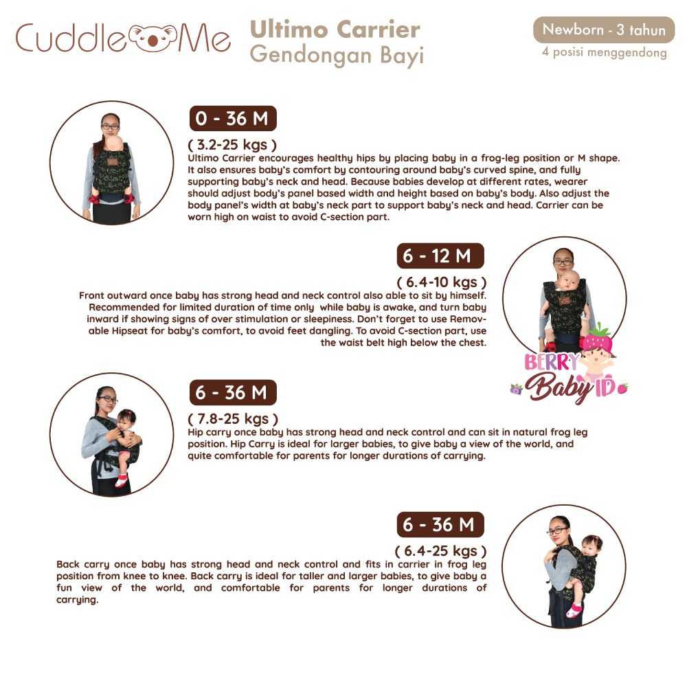 Cuddle Me Ultimo Carrier Gendongan Depan Hipseat Bayi 0-36 Bulan Berry Mart