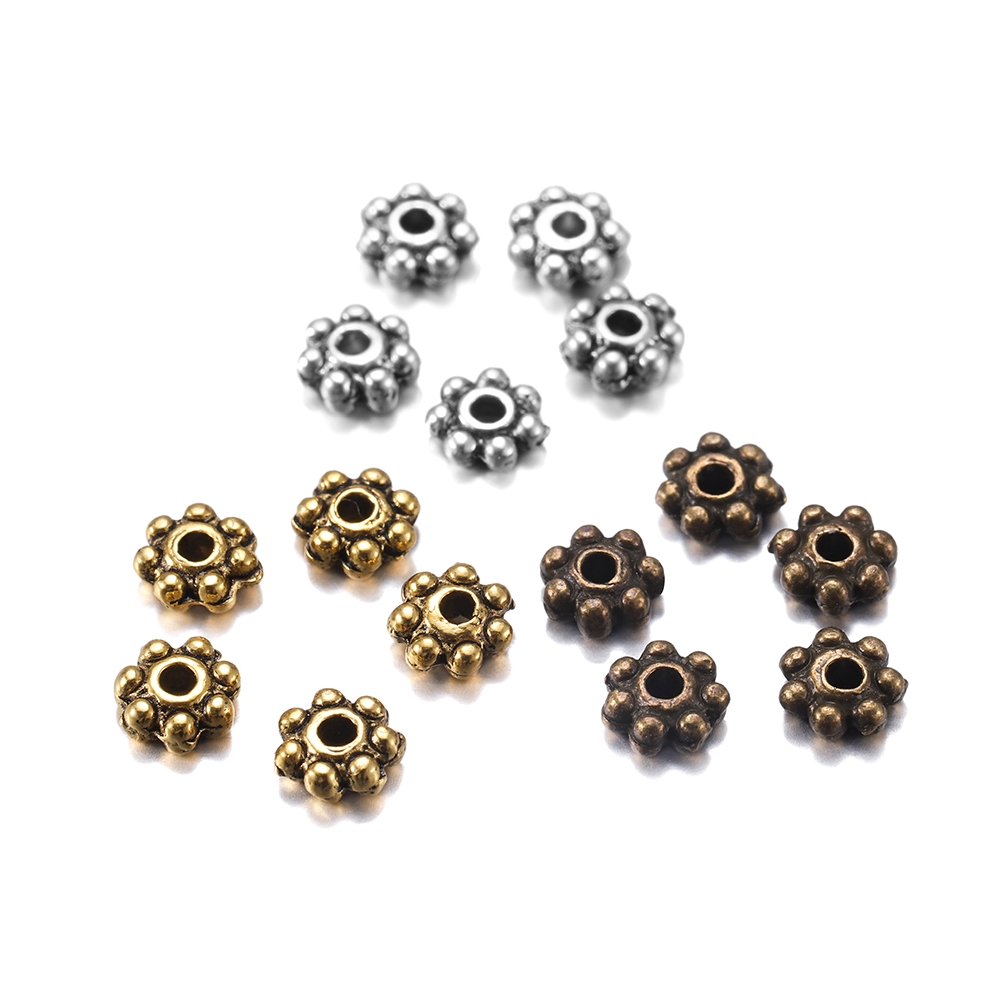 200pcs / Lot Manik-Manik Roda Spacer Metal Antik Warna Silver / Gold Untuk Membuat Perhiasan Diy