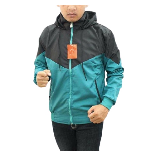 INDO - Jaket Parasut Olahraga Kombinasi | Jacket Lari Jogging Pria/Wanita Hitam Toska