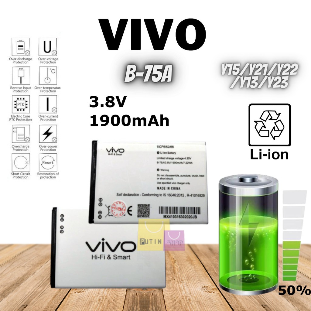 Batre Baterai Battery Original Vivo Y21 / Y22 / Y23 / Y13 / Y61 / Y15 / Y613 BK- B-65 / BK-75A