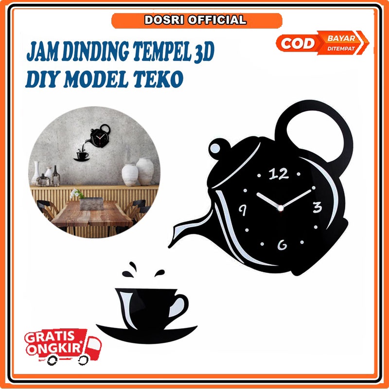 [BISA COD] Jam Dinding Stiker Tempel 3D DIY Aesthetic Bentuk Model Teko Kopi / Jam Dinding Rumah DIY Modern Design Model Teko Cangkir