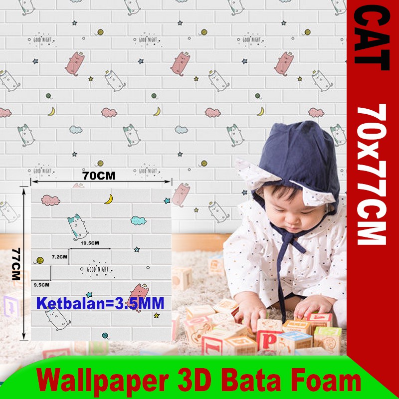 (Aimilo)  Wallpaper Dinding 3D Foam Motif Batu Bata Dekorasi Dinding Kamar Murah Ukuran 70 x 77 CM-3.5MM AiBK3-10
