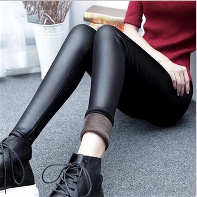 IMPORT MOLLAD Legging Leather Celana Legging Thermal Kulit Velvet Bulu Fur