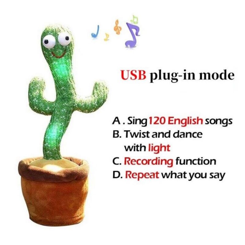 (PROMO) Kaktus Menari dan Bicara / Changer USB / Mainan Kaktus Bergoyang / Boneka Kaktus