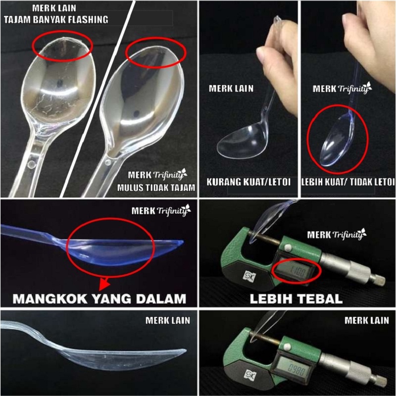 Sendok Makan Plastik Panjang Kuat Tebal Bening / Hitam / Putih Trifinity Per Dus Bisa Semua Js krm