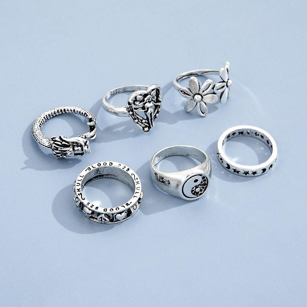 Mxbeauty Cincin Pembukaan Wanita Elegan Vintage Hati Kupu-Kupu Bintang Untuk Pria Knuckles Rings Set