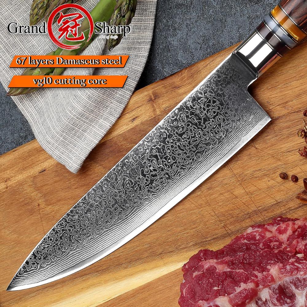 GRANDSHARP 67 Layers Japanese Damascus Steel Damascus Chef Knife VG-10 Blade Damascus Kitchen