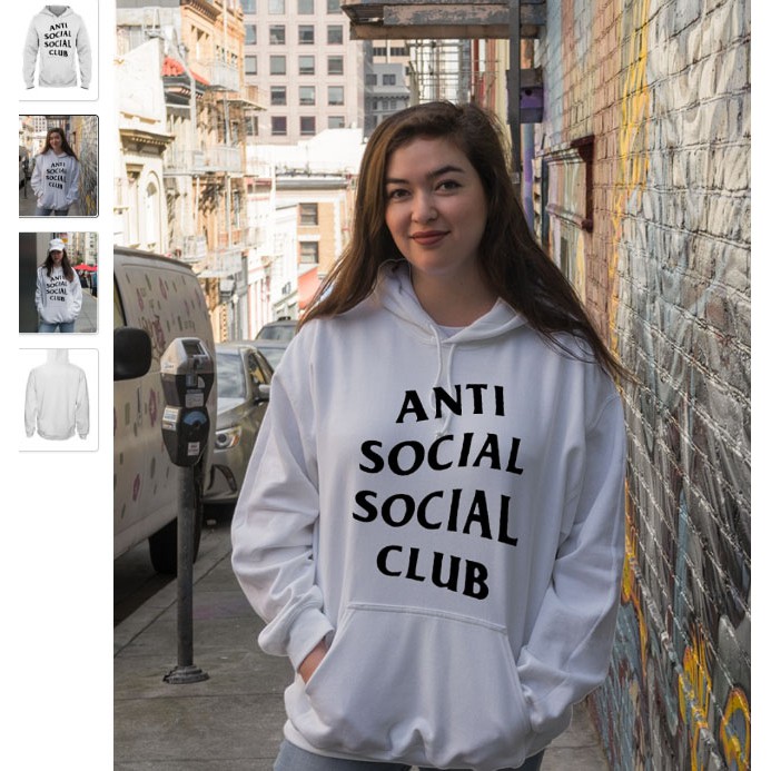 Hoodie Distro Anti Sosial Sosial Club - White Premium