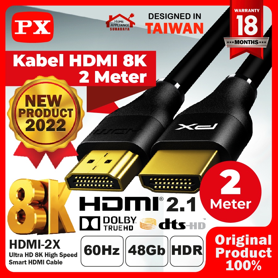 Kabel HDMI 2.1 High Speed UHD 8K HDR HDMI Cable 2 Meter PX HDMI-2X