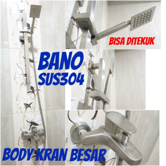 Paket shower tiang + kran bathub panas dingin BANO STAINLESS SUS304