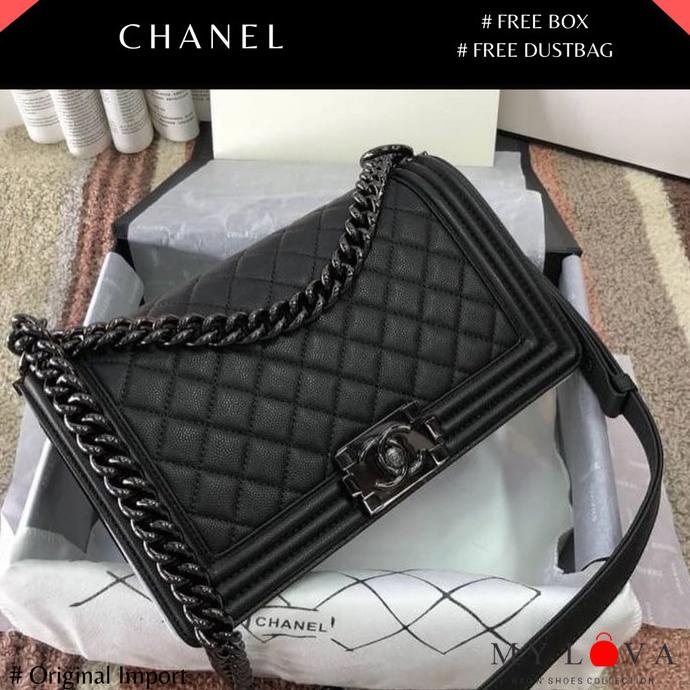 CHANEL BOY CAVIAR PREMIUM TAS SELEMPANG WANITA HADIAH WANITA