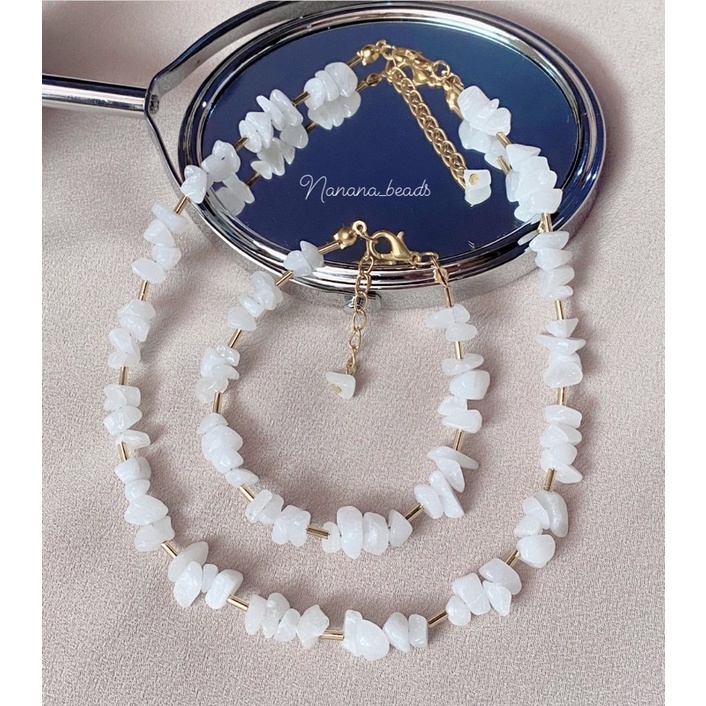 Kalung-Kalung manik-Cracked Stone Beads Set-Stone necklace-Stone Bracelet-Kalung Batu Manik-Gelang B