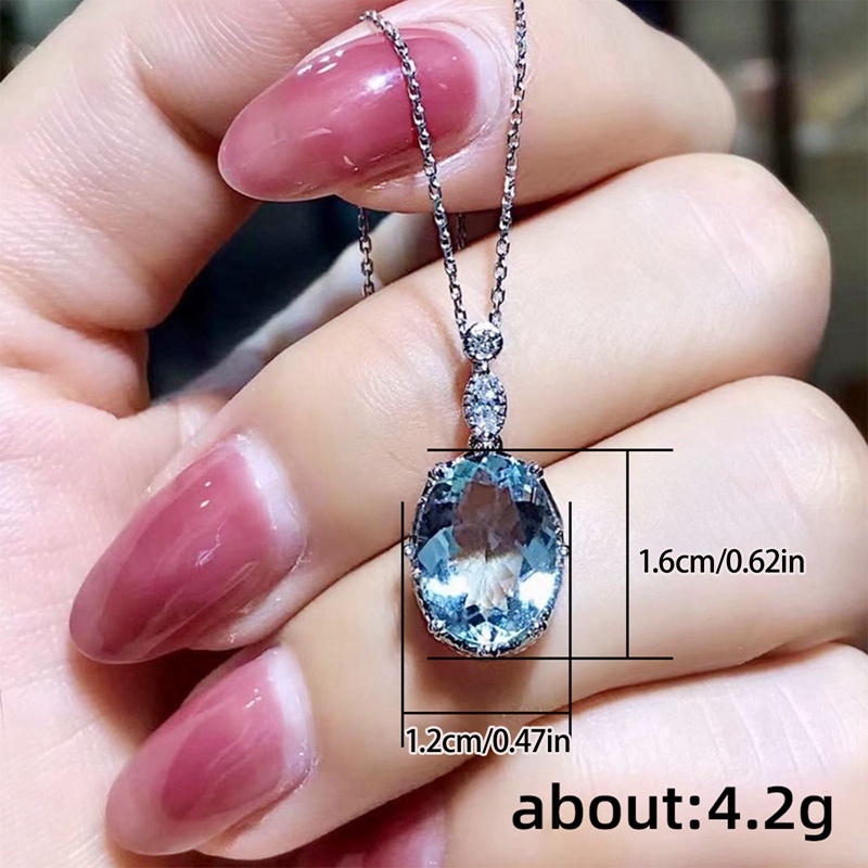 Fancyqube Kalung Liontin Cubic Zirconia Warna Biru Untuk Wanita