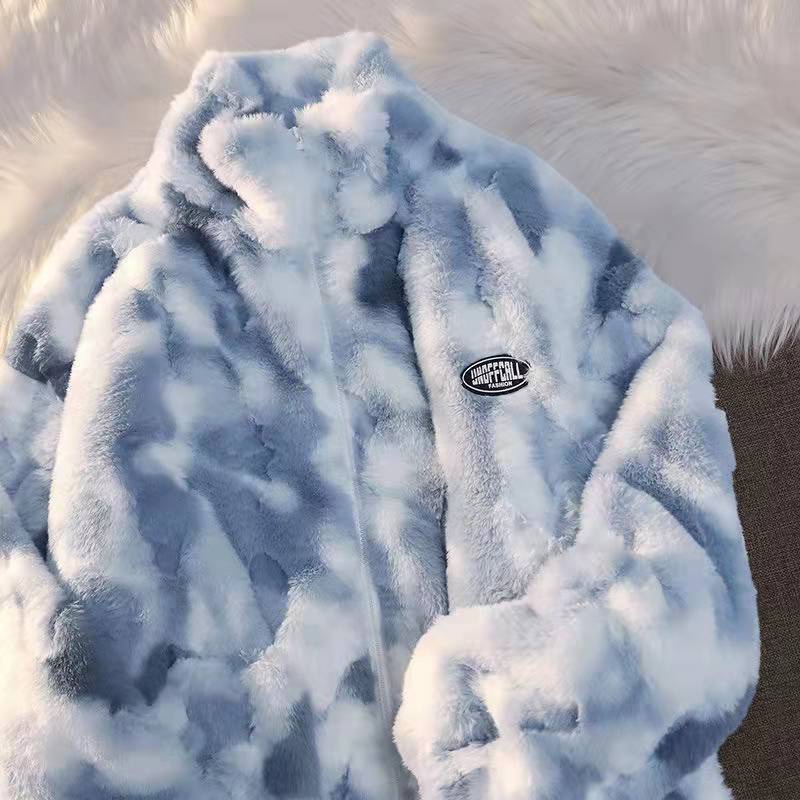 jaket korean style wanita tie-dye lamb s wool coat women s winter Thicked lamb s wool top loose