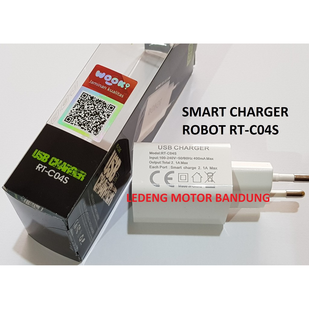 ROBOT RT-C04S Adaptor USB Smart Charger 2 Output 1A 2.1A Fast Charging