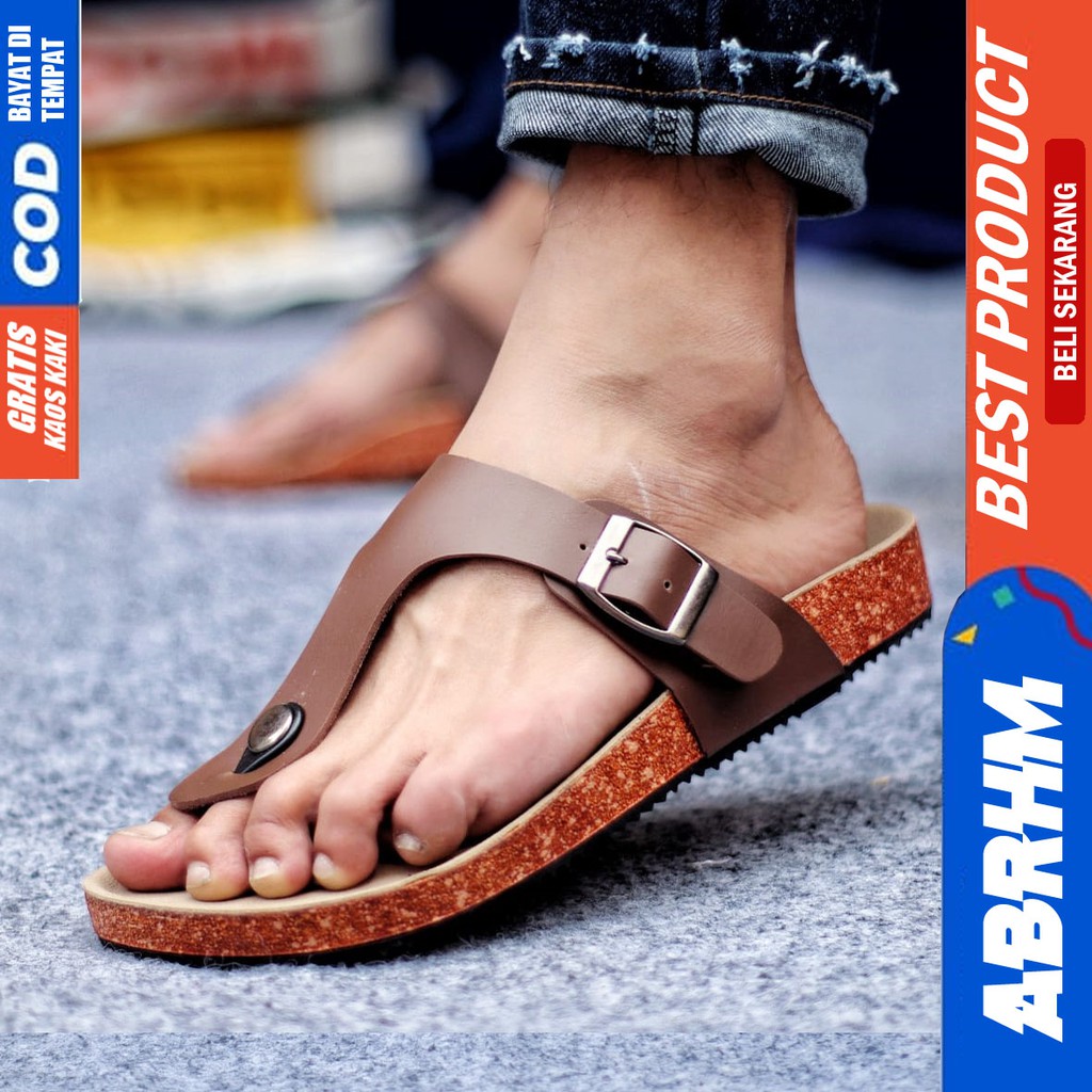 ABRHM x JOESAN Sandal Jepit Pria Sandal Pria Kulit Pu Sandal Japit Cowok / Cowo Ori Keren Kekinian