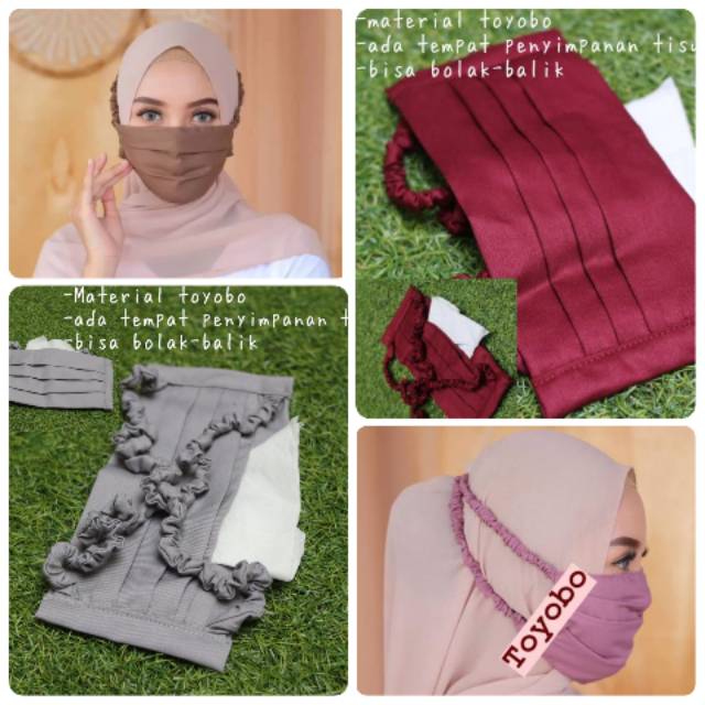 Masker Kain Karet Hijab Masker Hijab Tali Serut Masker 2 Lapis Shopee Indonesia