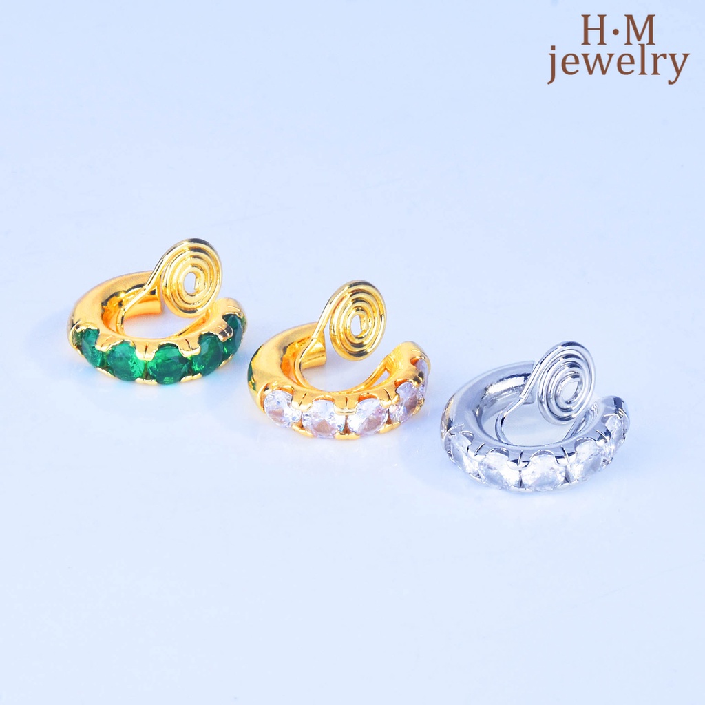 Anting Klip Telinga Tanpa Tindik Aksen Berlian Model Twin Coil Nyamuk