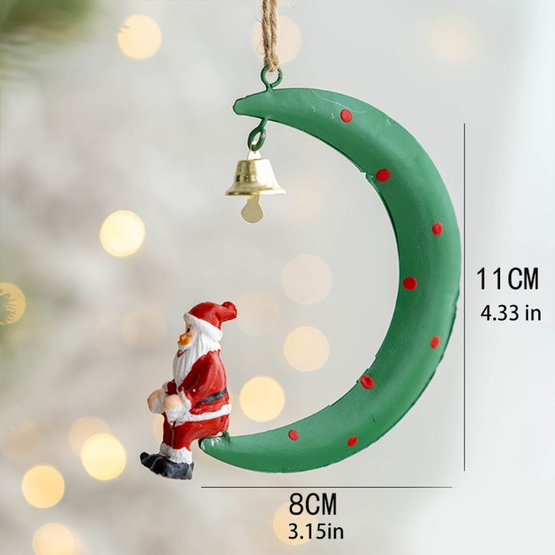 Ornamen Gantung Desain Kartun Santa Rusa Snowman Bulan Sabit Bahan Resin Dengan Jingle Bell Untuk Dekorasi Pohon Natal