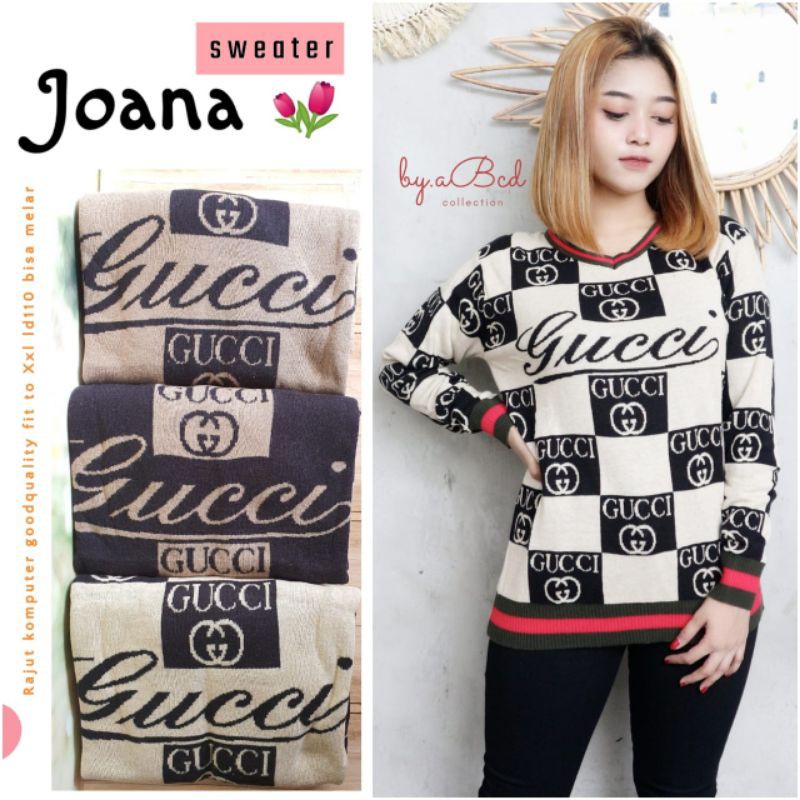 joana top atasan gucci blouse rajut wanita import