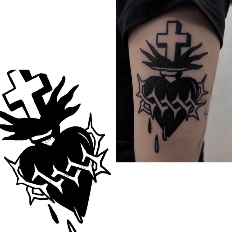 Tato Temporer Love Heart salib Stiker Tato Minimalis - SALVRI