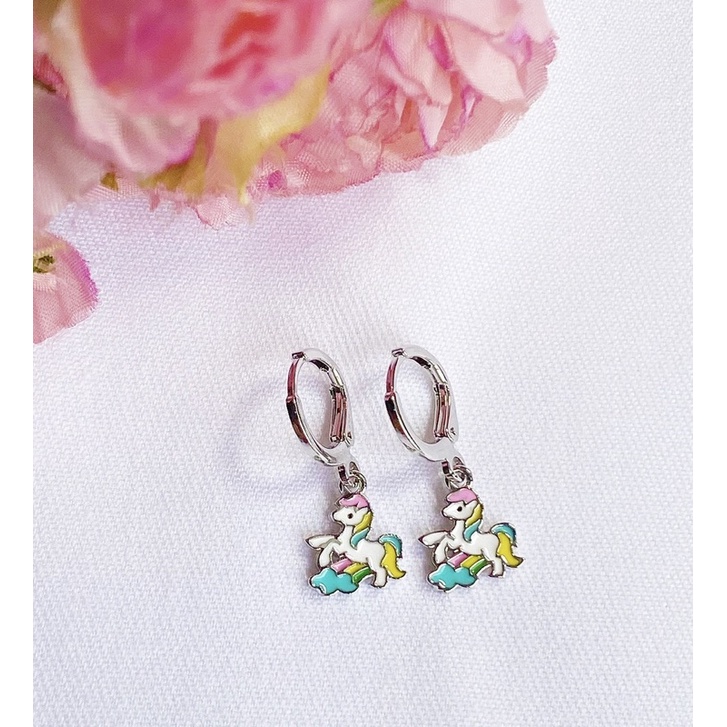 Anting Anak Titanium Silver Rainbow Unicorn