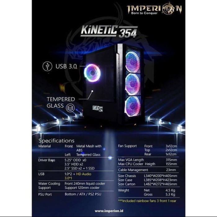 Imperion Kinetic 354 Casing Komputer Gaming Free 4 Fan RGB