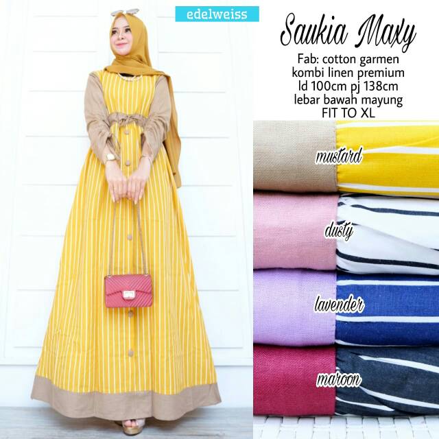 Saukia Maxy Ori By Edelweiss | Gamis Syari | Gamis Kekinian | Gamis Busui | Maxy Dress