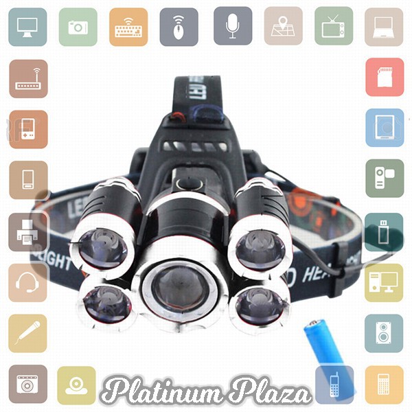 TaffLED Headlamp Light Cree XM-L T6 + 4 XPE 40000 Lumens with 1x18650+Charger - BL254`27HU6D-- Black