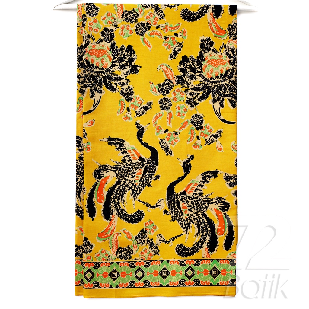 KAIN BATIK PREMIUM Bahan Katun Motif Burung Warna Kuning Hitam Hijau Orange 724860 Cap 72 Jarik Jarit Samping Kebat Panjang Batik Katun Modern Premium Bahan Seragam Batik Pernikahan Kantor Keluarga Murah Kamen Jadi Batik Bali Lembaran