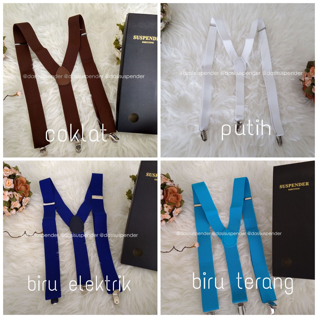 Suspender Pria Dewasa dan Anak Bahan Rubber Premium Warna Lengkap Hitam Merah Krem Biru Coklat